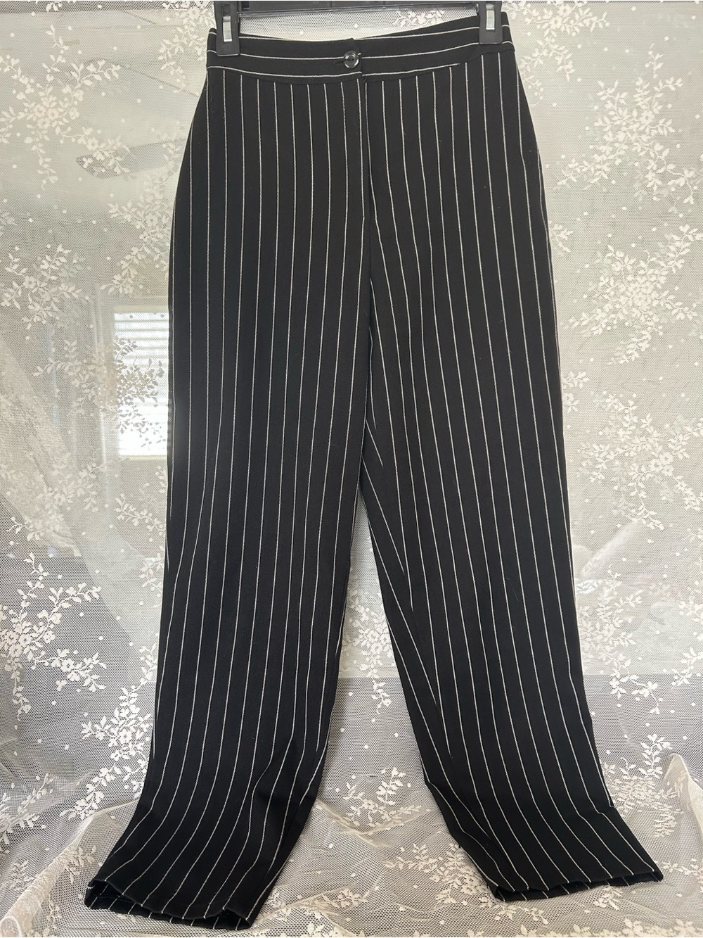 Nasty Gal Black Pinstripe Wide Leg Trousers Y2K High Waisted Size US 2
